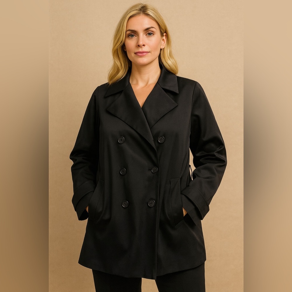 PINK TARTAN Navy Black Double-Breasted Women's Trench Coat 14 ($595 retail!)